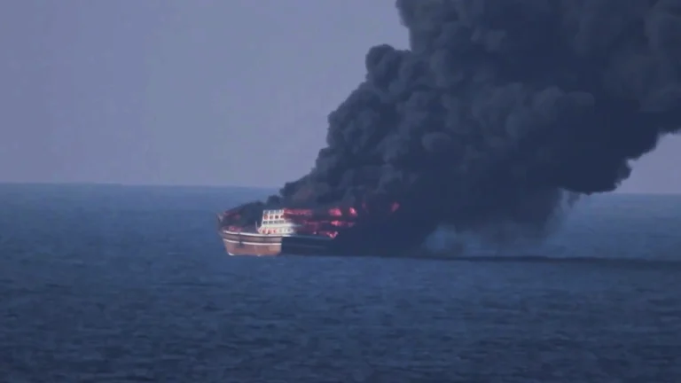 Iran Navy spots burning oil tanker